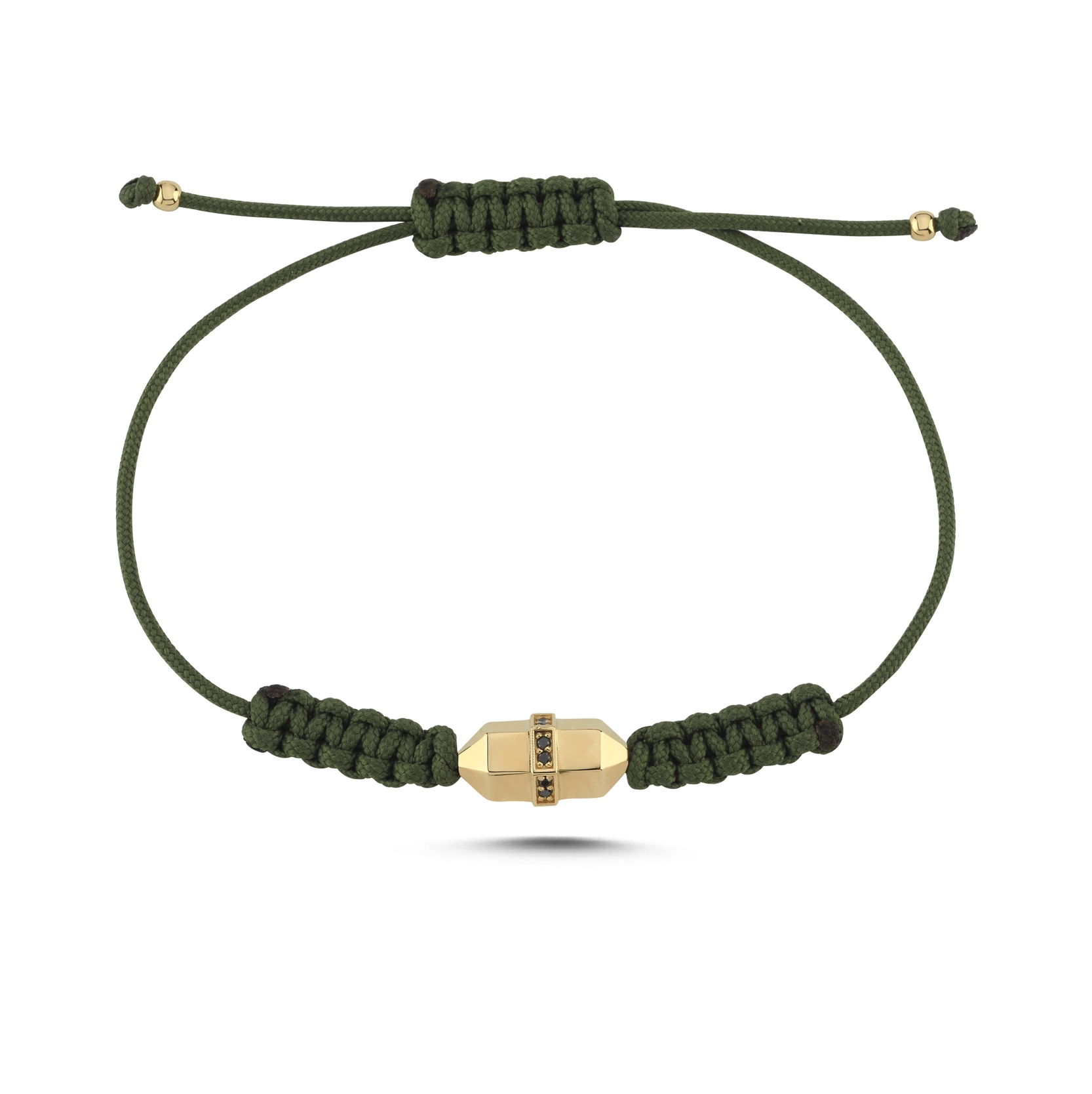 Yeşil İpli Siyah Pırlanta Detaylı Sarı Altın Bullet Bileklik