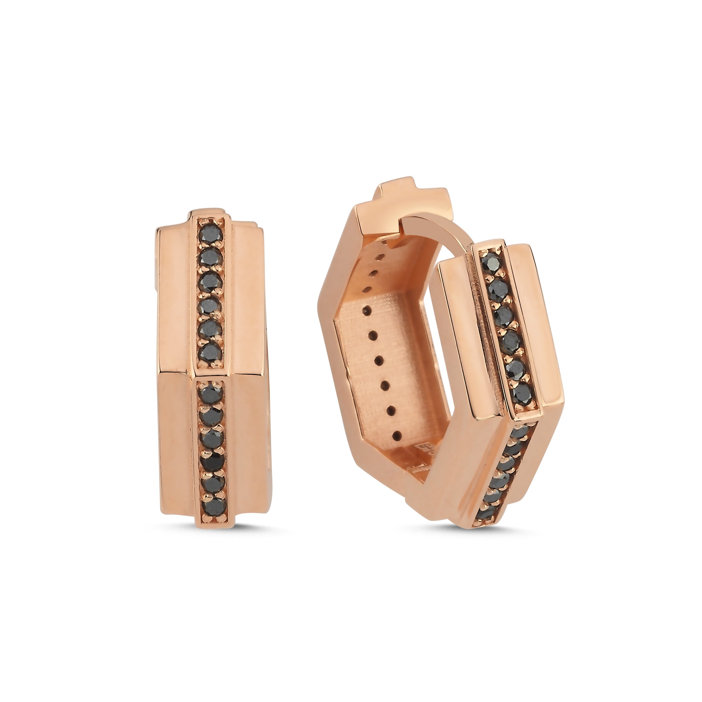 Siyah Pırlanta Detaylı Geometrik Küpe