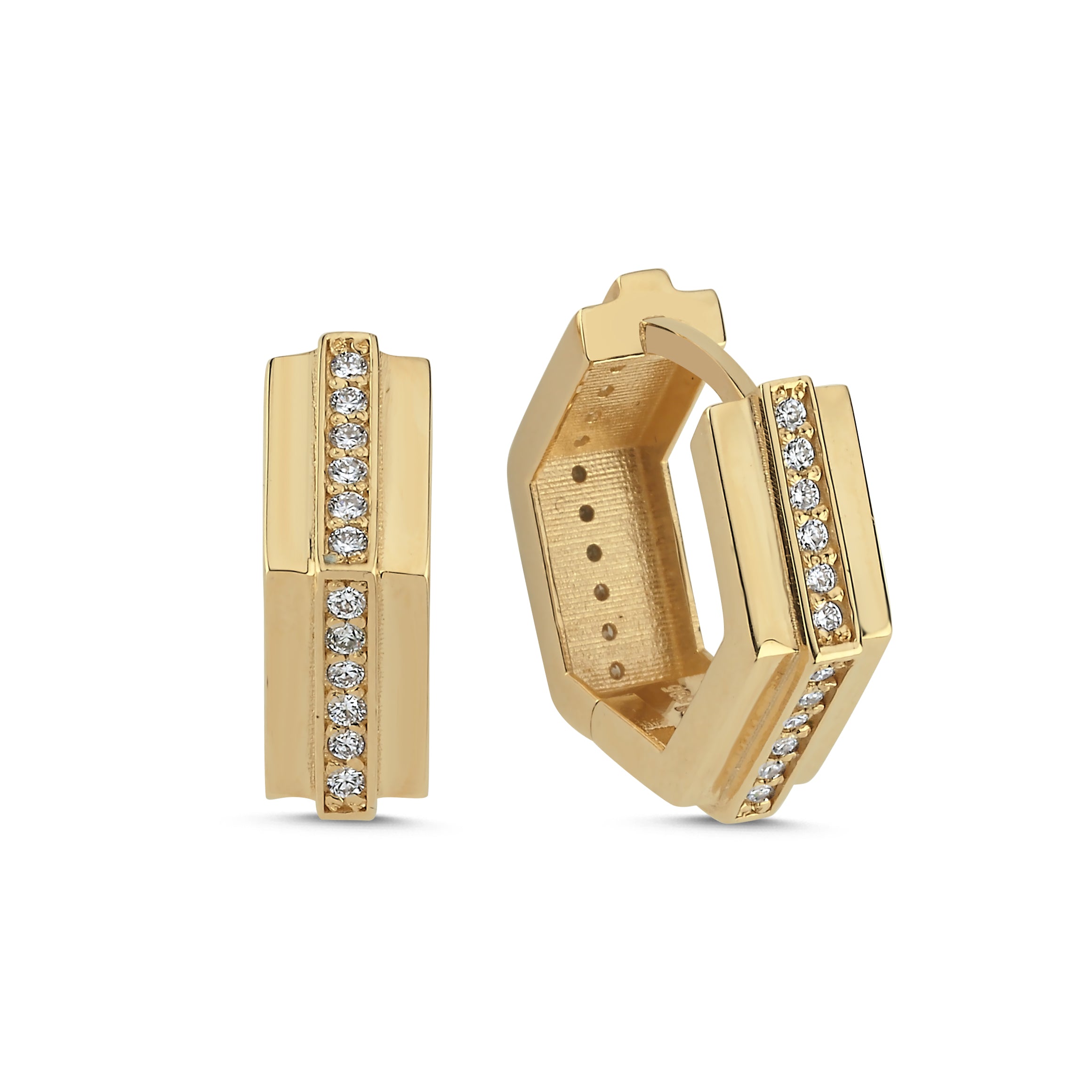 Pırlanta Detaylı Geometrik Küpe