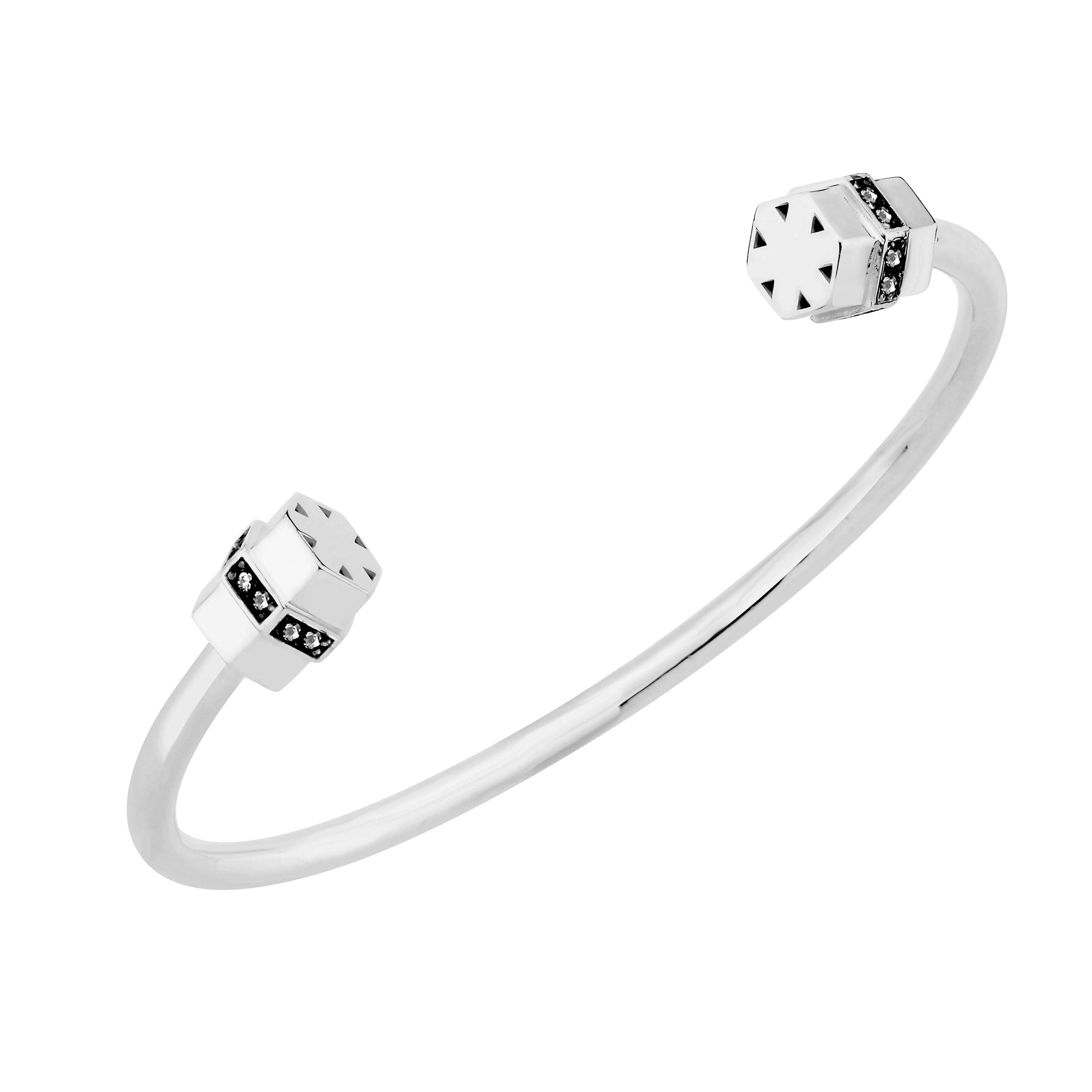 Pırlanta Detaylı Beyaz Altın Bullet Açık Kelepçe