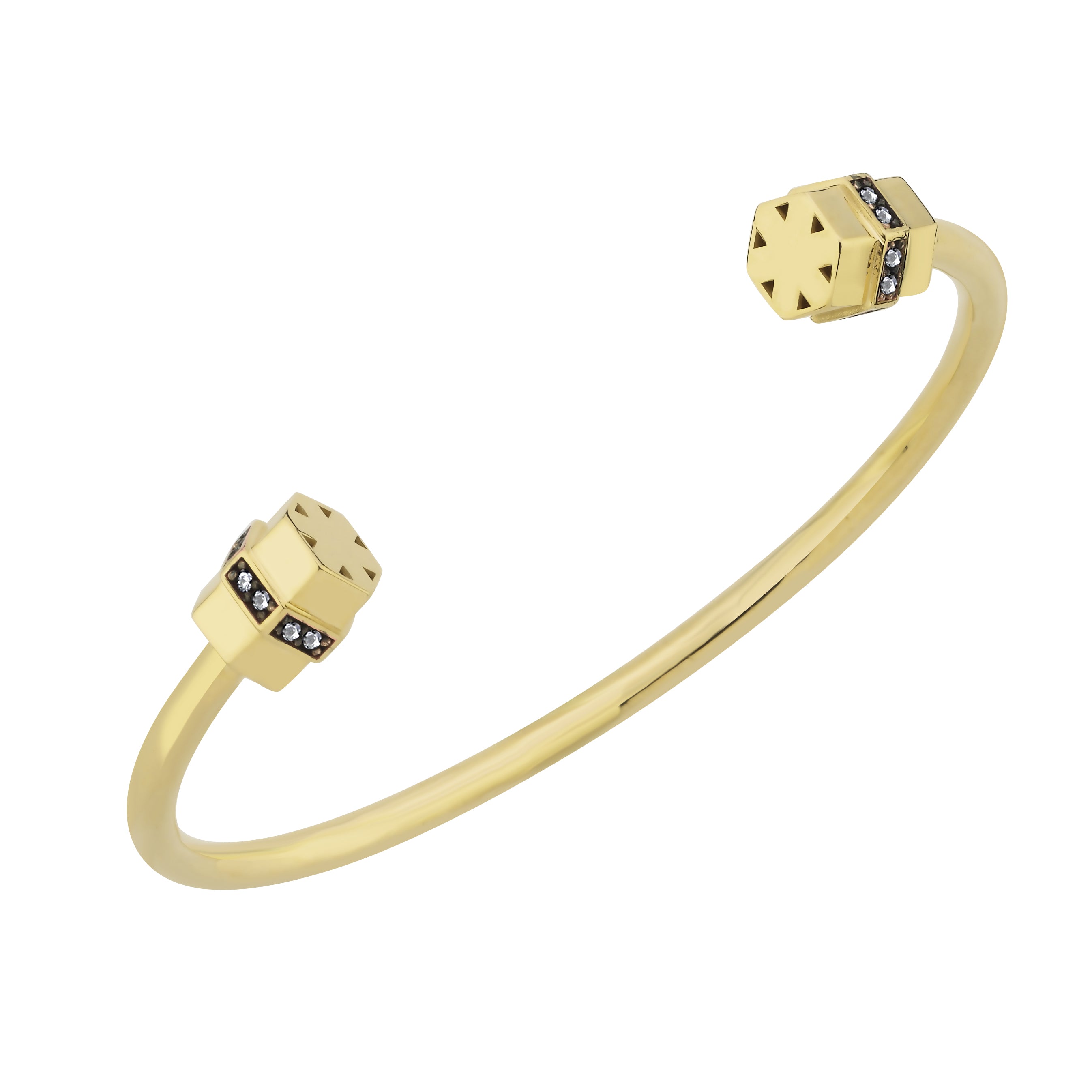 Pırlanta Detaylı Sarı Altın Bullet Açık Kelepçe