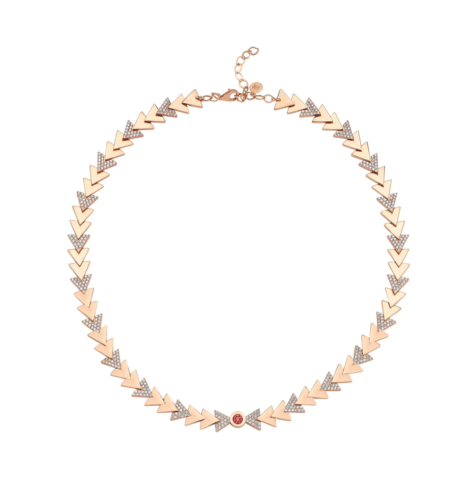 Pırlantalı geometrik montürlü Ruby taşlı rose altın kolye