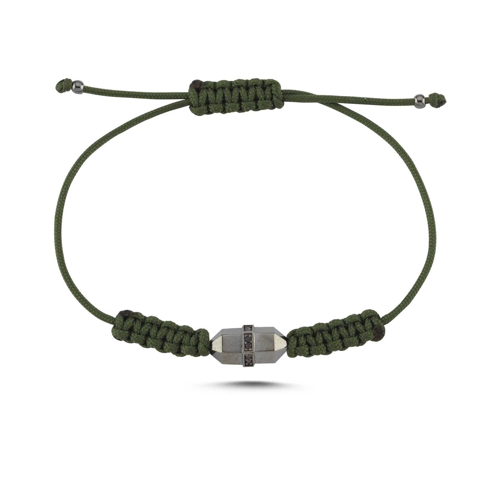 Yeşil İpli Siyah Pırlanta Detaylı Siyah Altın Bullet Bileklik