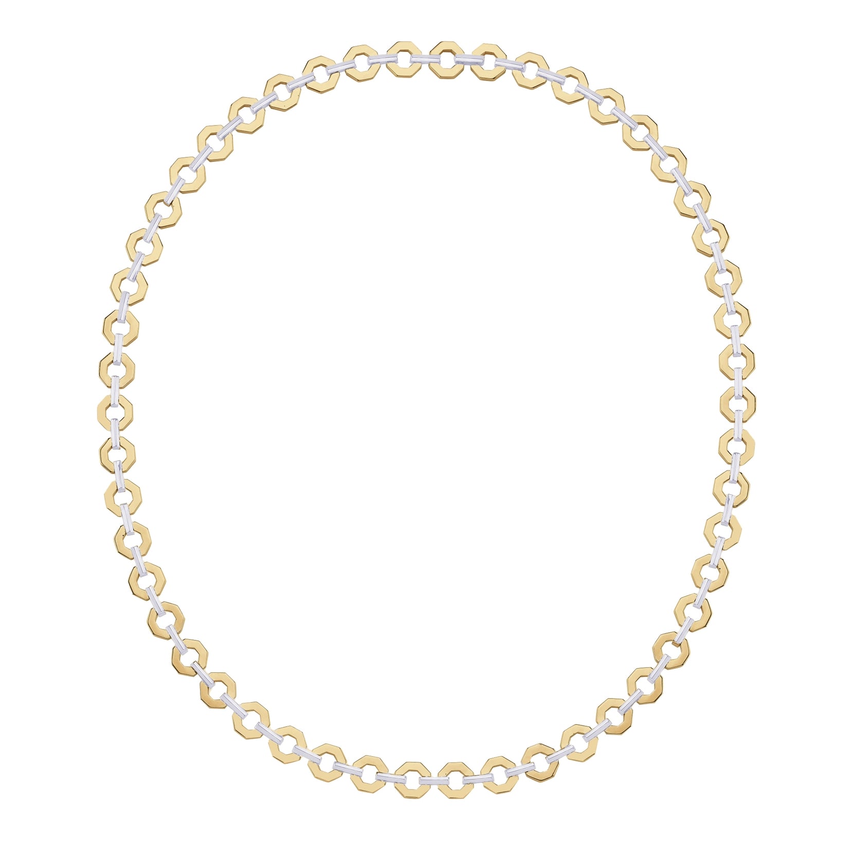 Sekizgen Beyaz Altın Detaylı Kolye