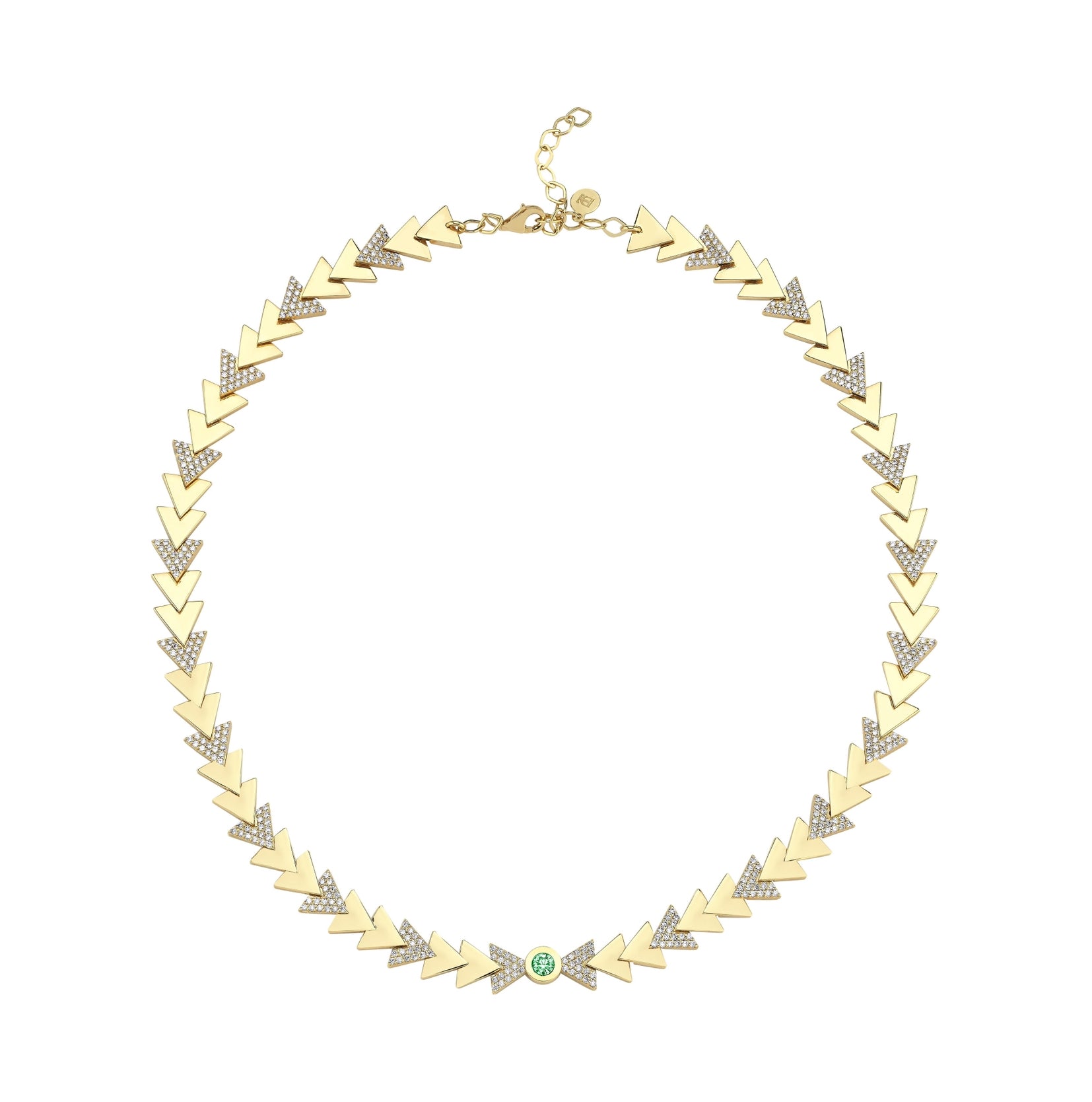 Pırlantalı geometrik montürlü Savorayt taşlı sarı altın kolye