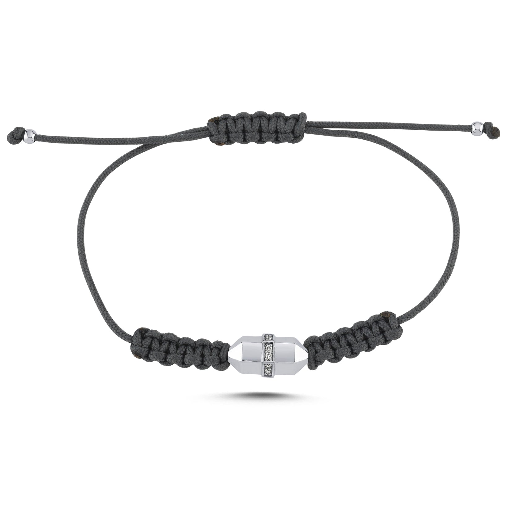 Gri İpli Pırlanta Detaylı Beyaz Altın Bullet Bileklik