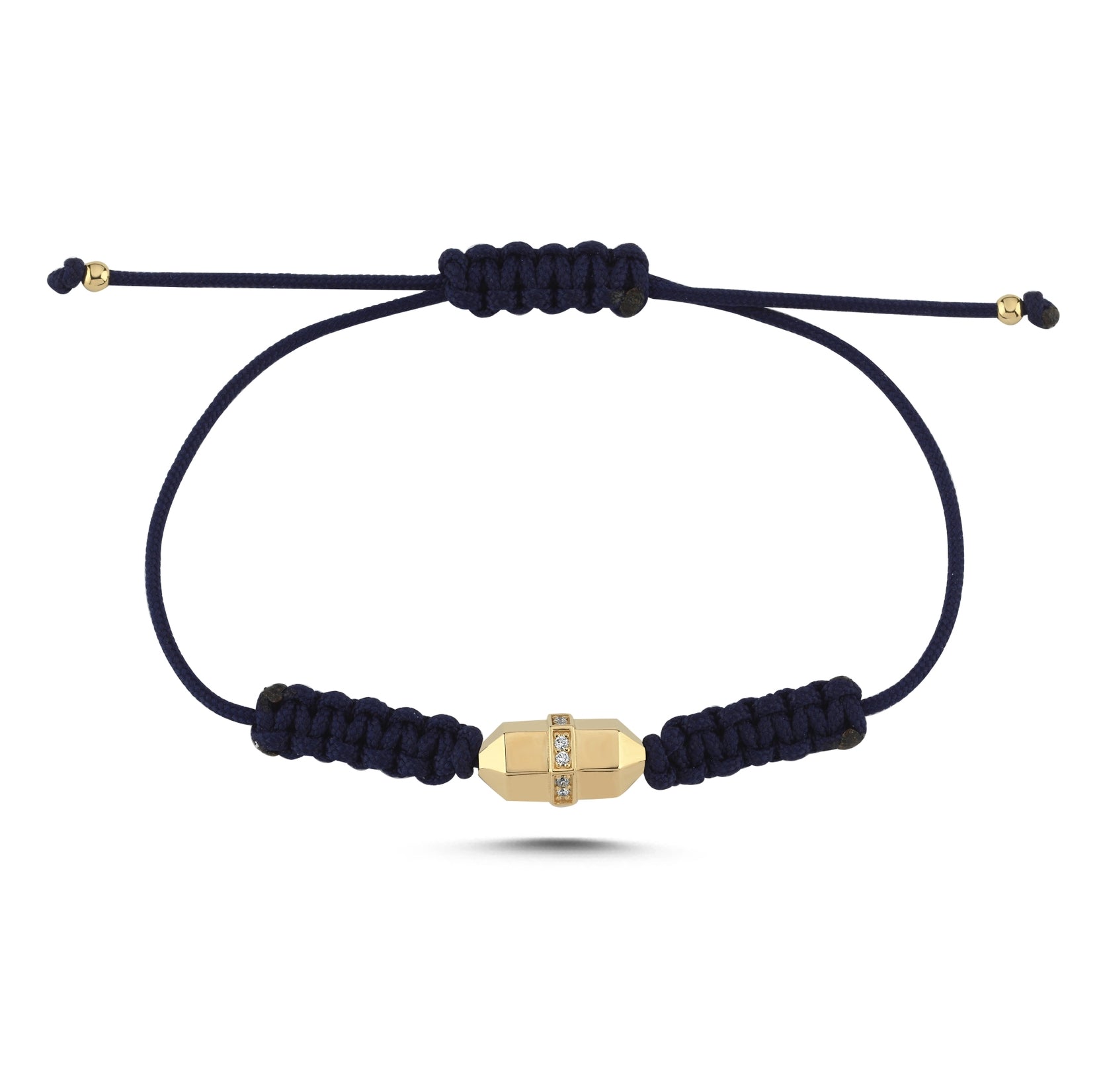 Lacivert İpli Pırlanta Detaylı Sarı Altın Bullet Bileklik