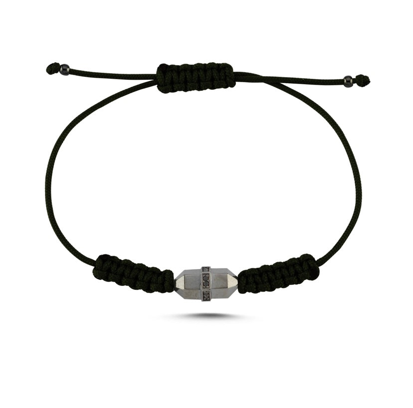 Siyah İpli Siyah Pırlanta Detaylı Siyah Altın Bullet Bileklik