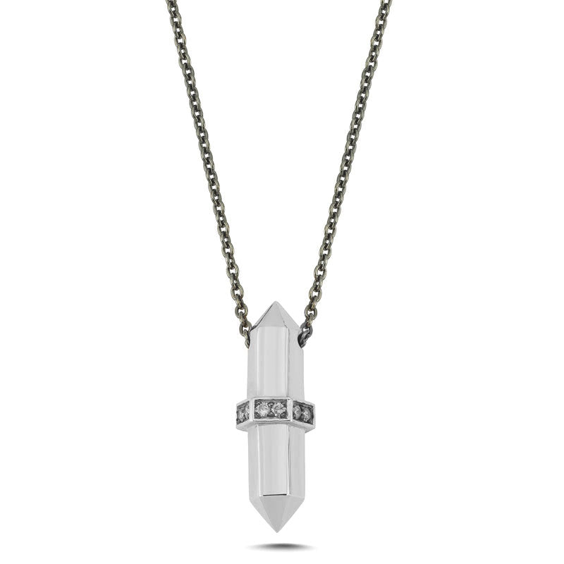 Beyaz Altın Pırlantalı Bullet Kolye