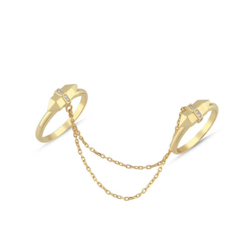 Bulletproof Çift Zincirli Pırlantalı Duo Yüzük